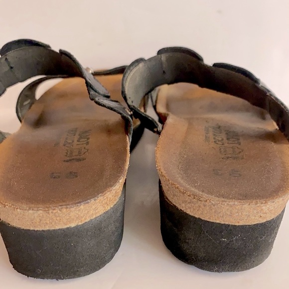 Naot -Ashley Black Madras Black Leather Wedge Sandal with Rhinestones Size 9.5 - Picture 7 of 10